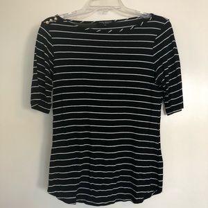 B+W Stripe Boatneck Top